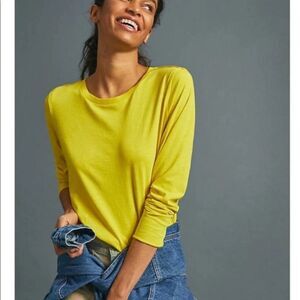 Yellow Anthropologie Crew Neck Long Sleeve Raw Hem Tee Shirt (NWT)
